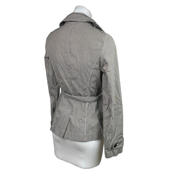 Halogen Black White Gingham Check Double Breasted Tie Belt Trench Jacket Sz XS - Picture 4 of 8